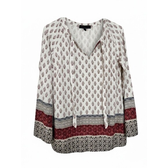 Sanctuary Tops - Sanctuary Anthropologie Boho Peasant Tunic; Ivory and Burgundy - Size M